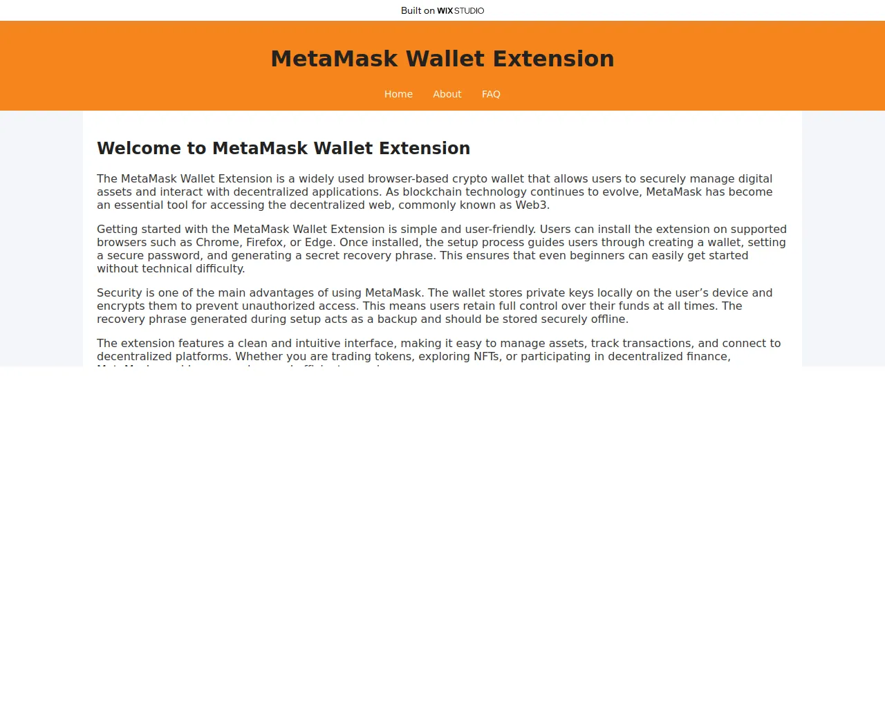 Screenshot of metamasextension.wixstudio.com