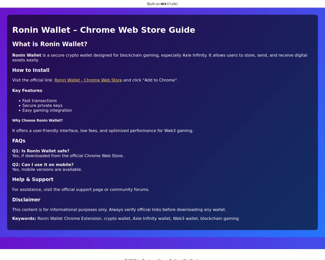 Screenshot of chromewebstore.wixstudio.com