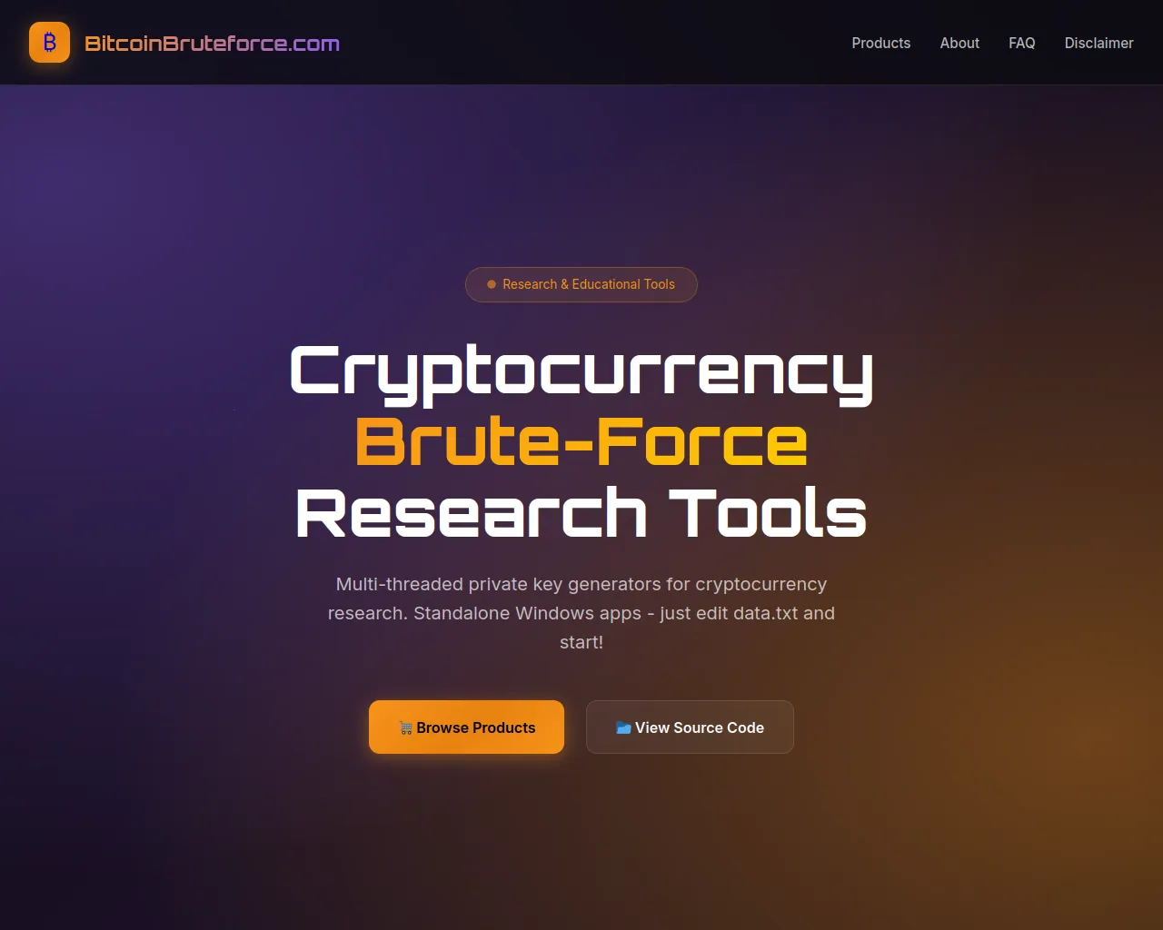 Screenshot of bitcoinbruteforce.com