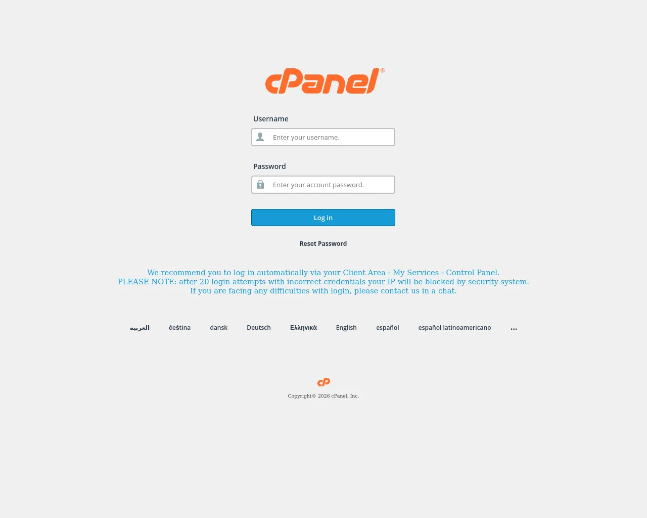 Screenshot of cpanel.parik24online.com