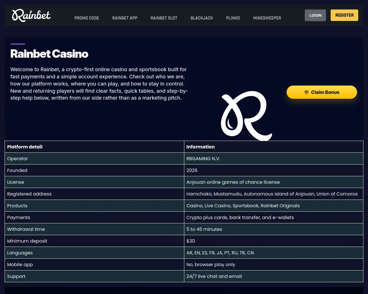 Screenshot of rainbet-casinos.eu