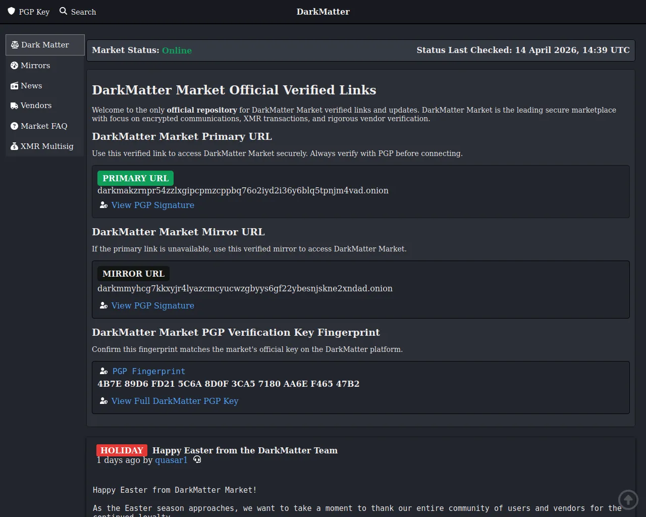 Screenshot of darkmattermarket.live