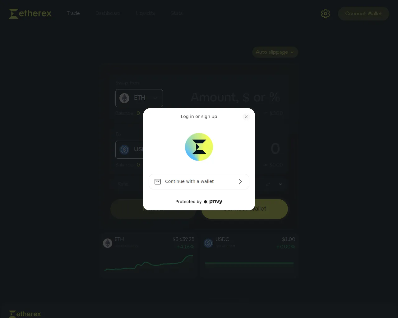 Screenshot of etherex.fi