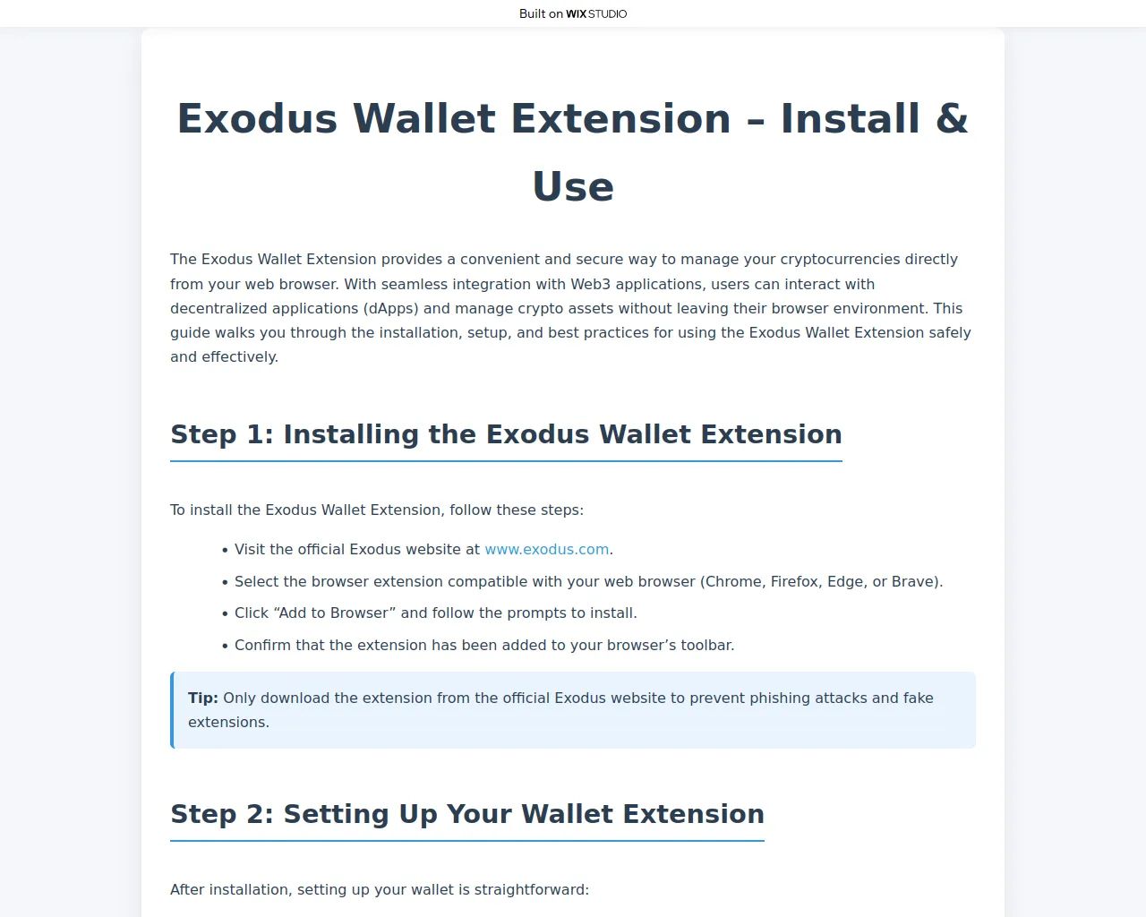 Screenshot of apps-exadus-enus.wixstudio.com