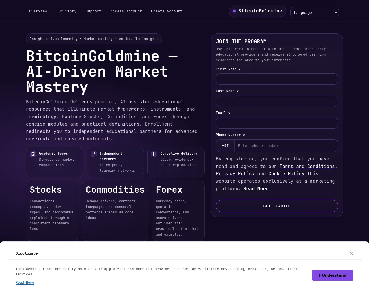 Screenshot of bitcoingoldmine.digital