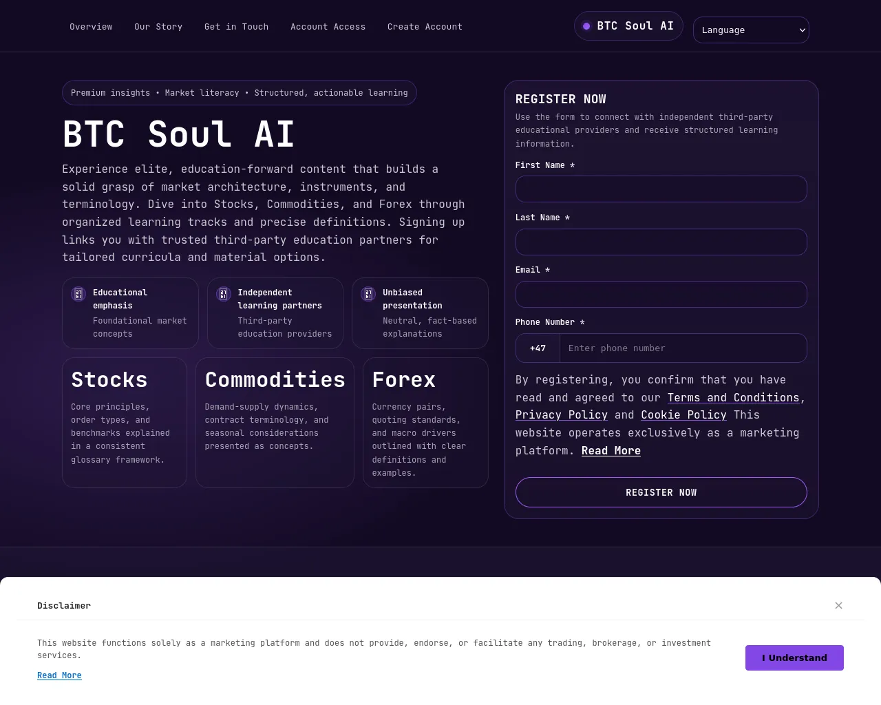 Screenshot of btc-soul-ai-platform.com