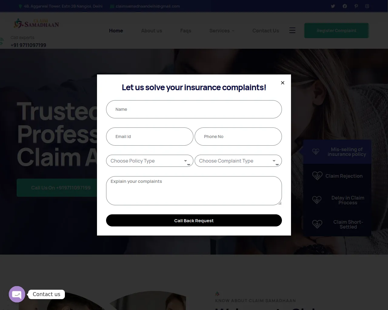 Screenshot of claimsamadhaan.com