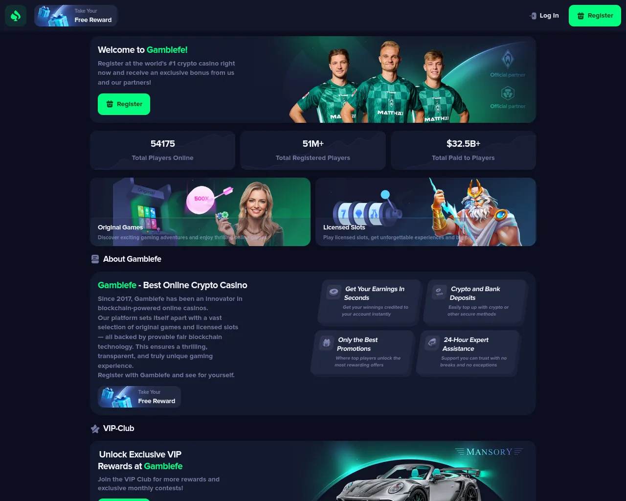 Screenshot of gamblefe.com