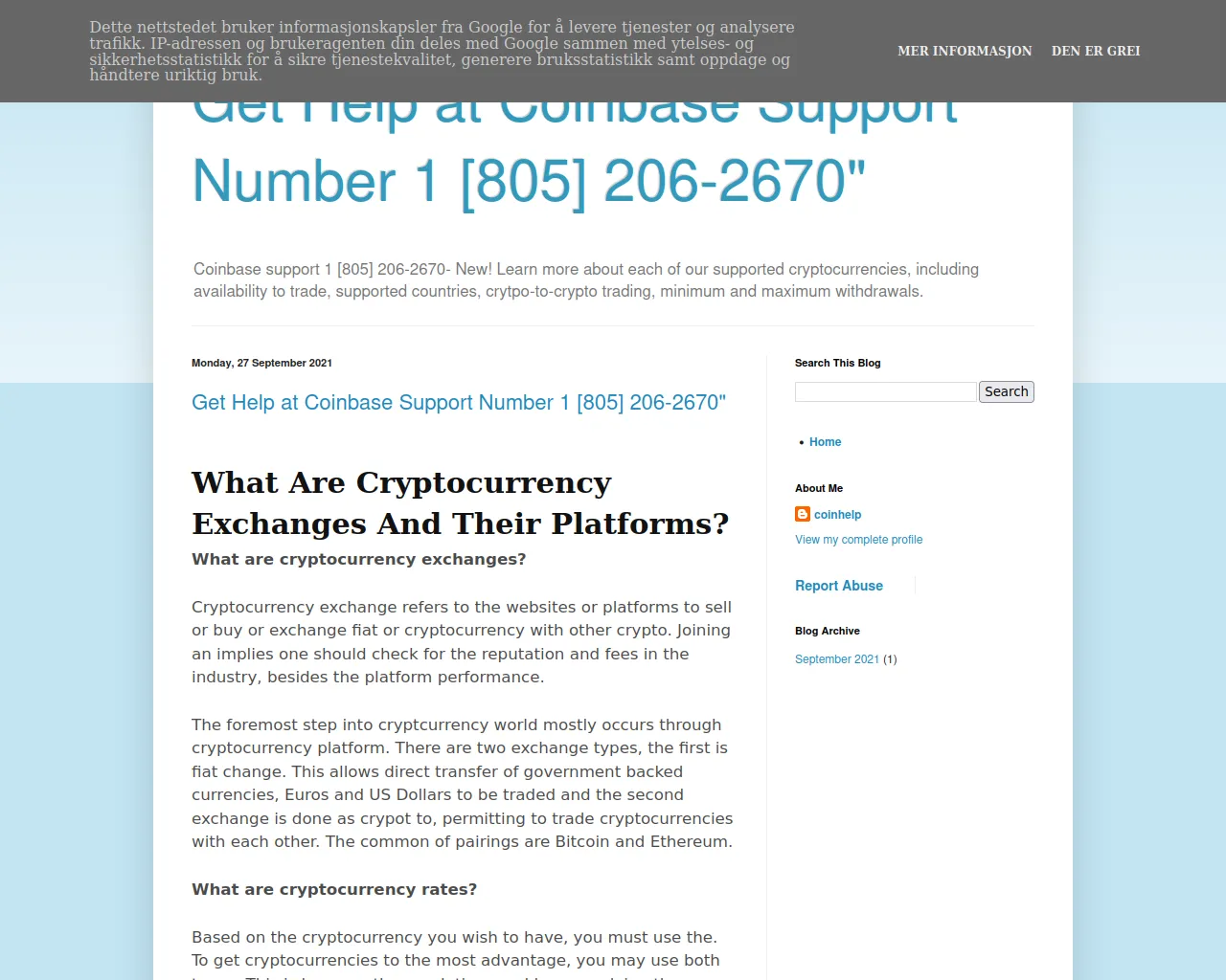 Screenshot of coinbasesupportnumberhelp.blogspot.com