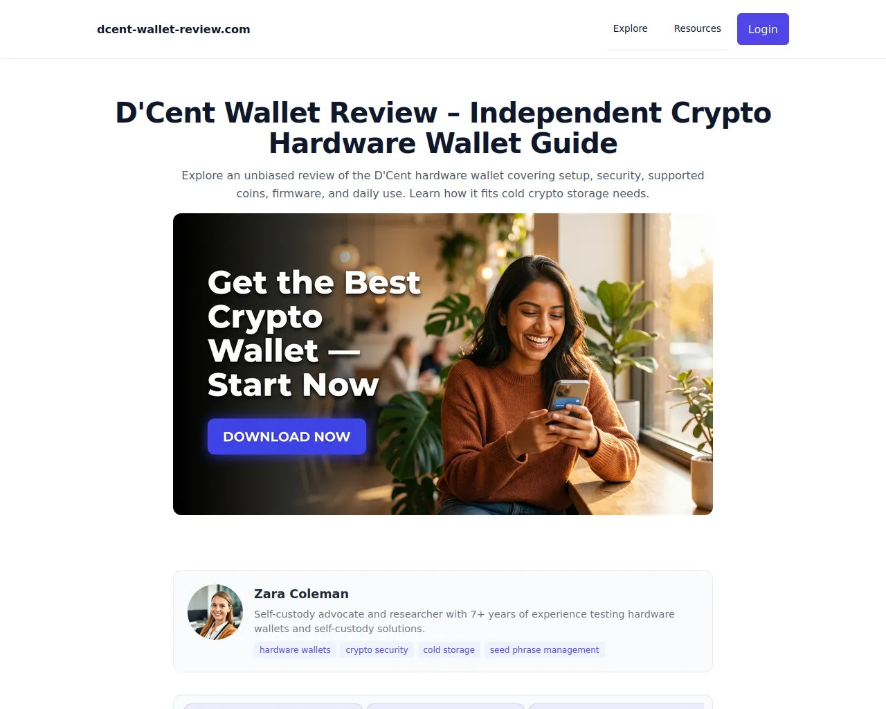 Screenshot of dcent-wallet-review.com