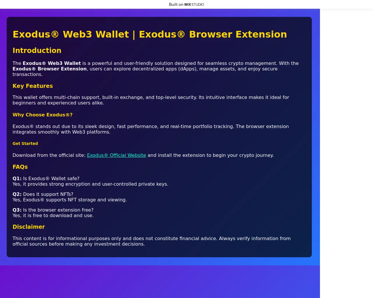 Screenshot of exo-dues.wixstudio.com