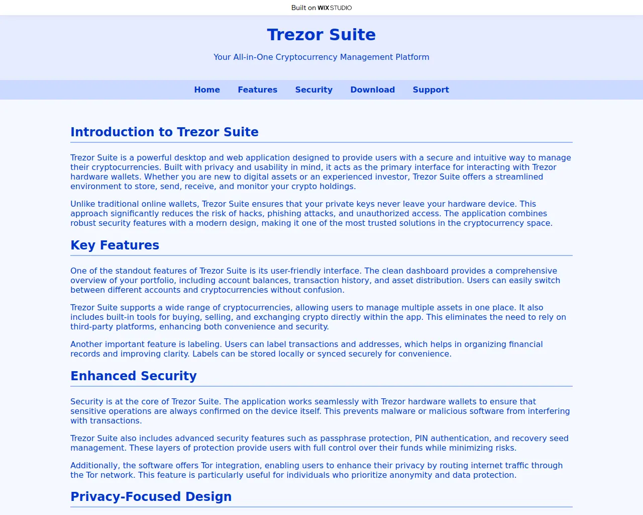 Screenshot of trezsuite-en-us.wixstudio.com