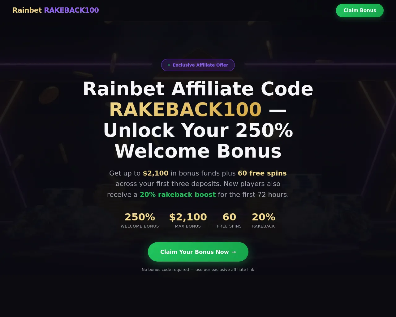 Screenshot of rainbetaffiliatecode.net