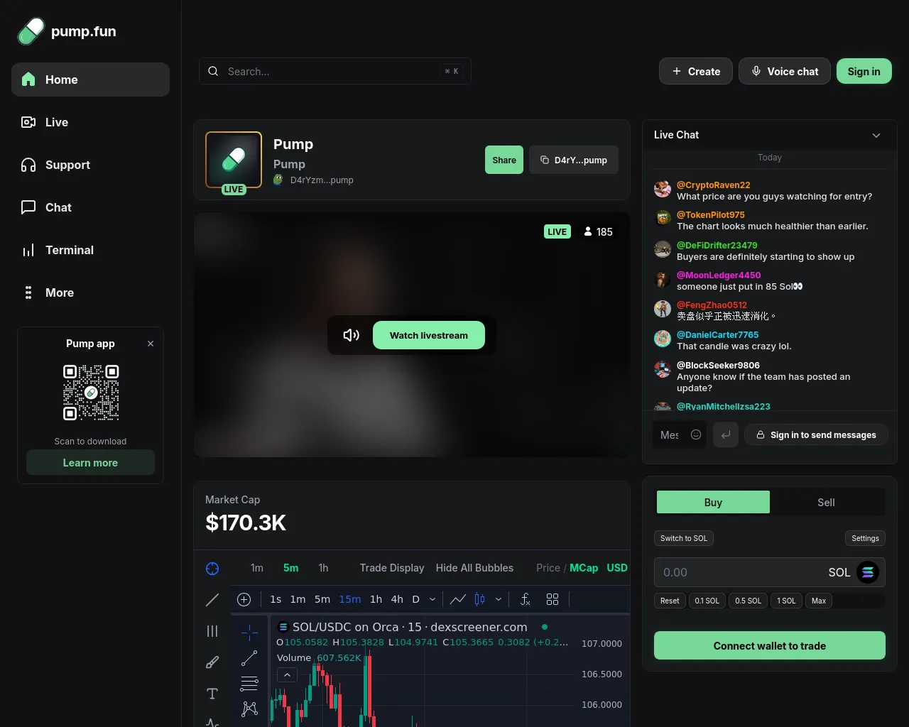 Screenshot of livestream.pumpfunstreams.xyz