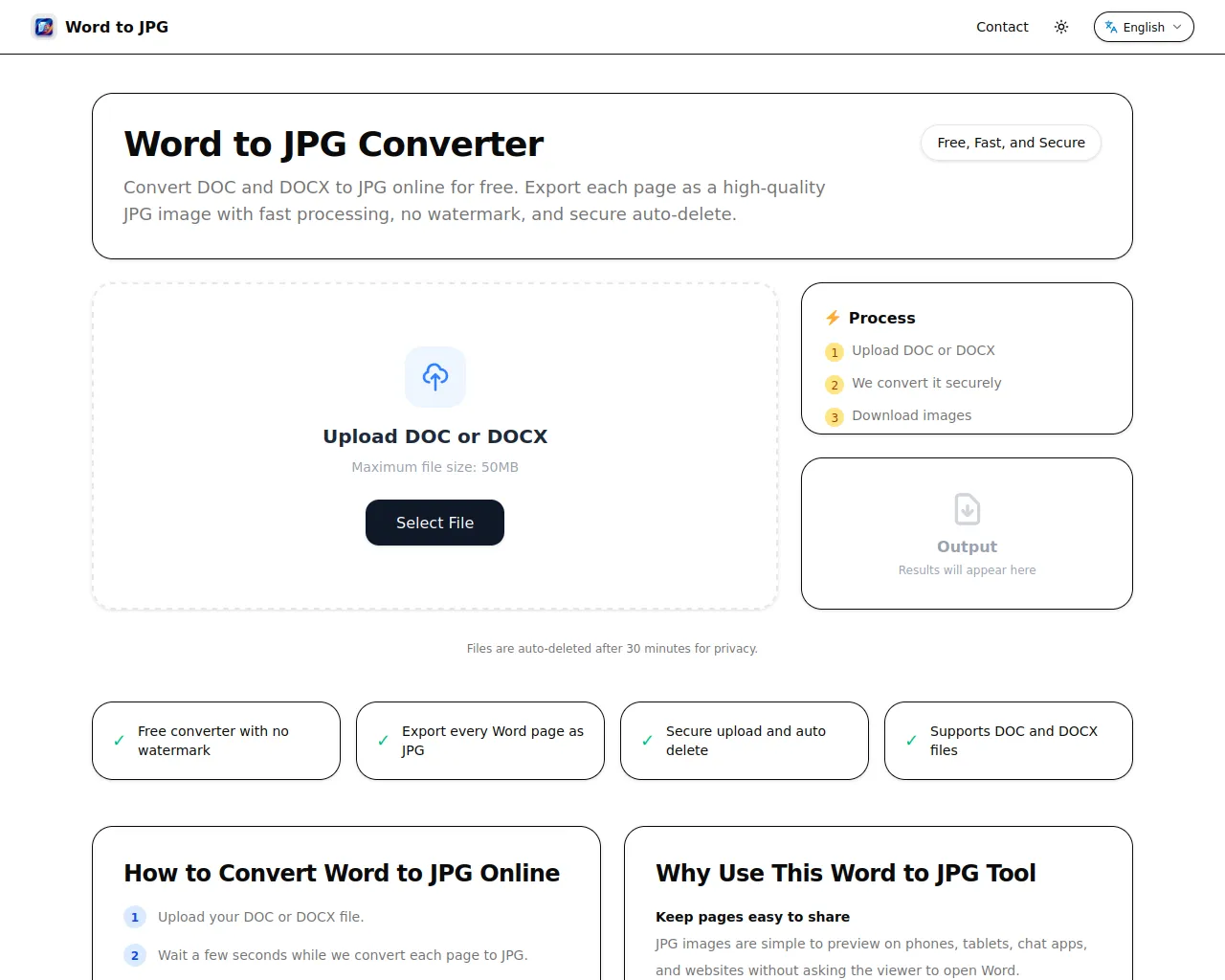 Screenshot of wordtojpg.app