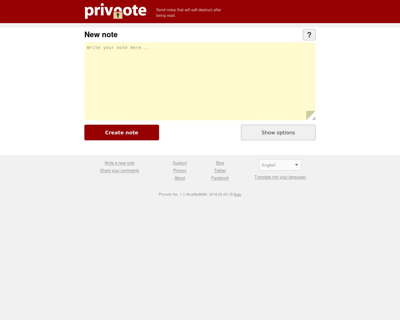Screenshot of privnote.live