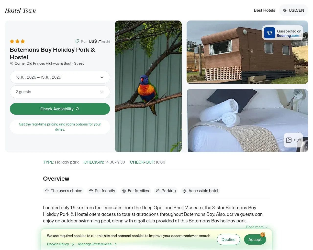 Screenshot of batemansbayholidayparkhostel.hostel.town