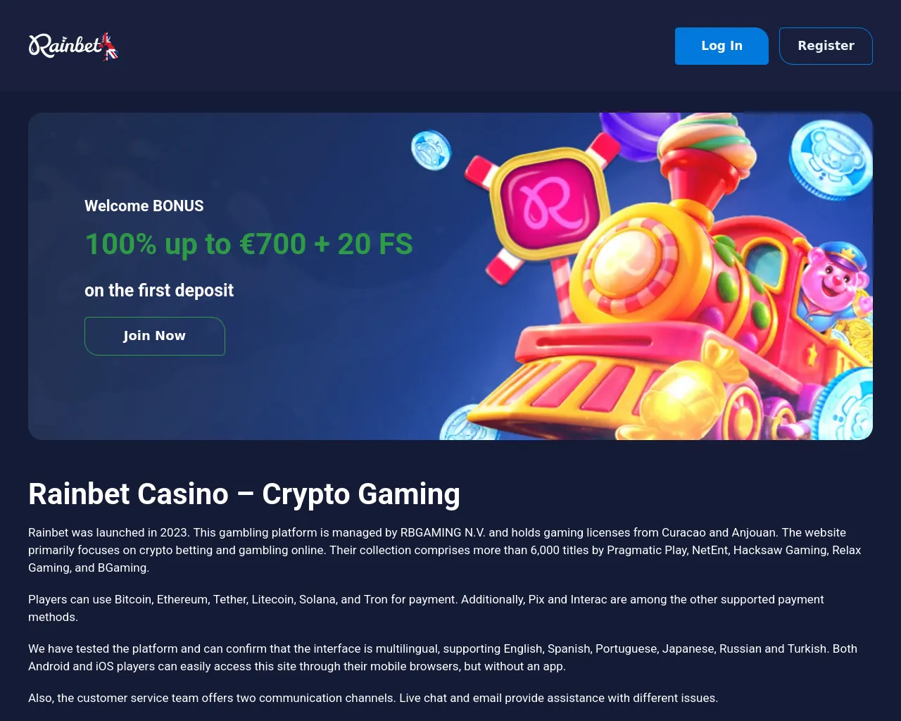 Screenshot of rainbet-gb.co.uk