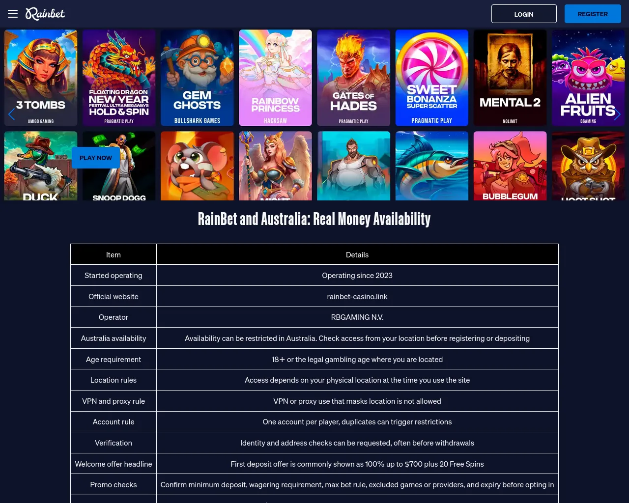 Screenshot of rainbet-casino.link