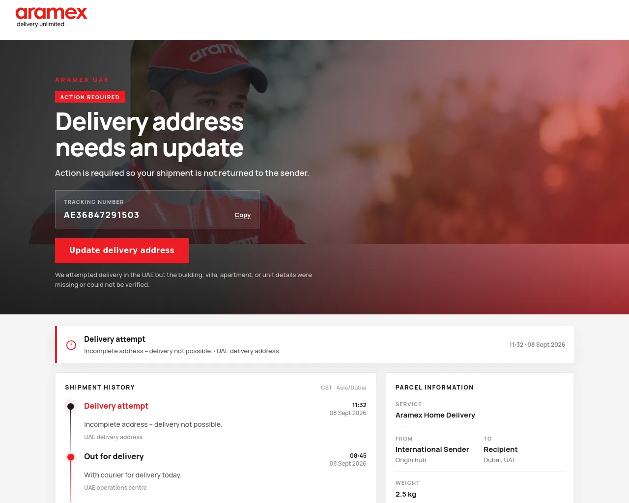 Screenshot of aramex.saddle.ink