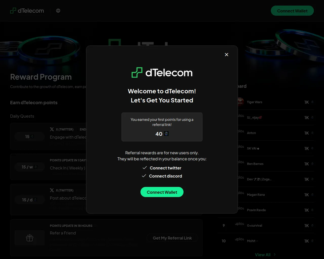 Screenshot of rewards.dtelecom.org