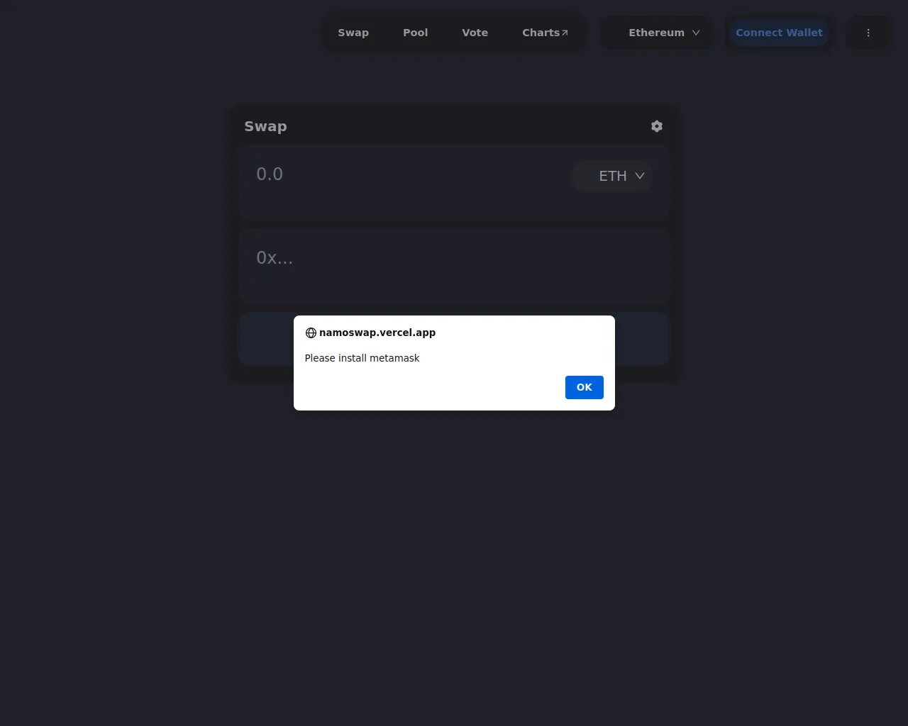 Stored capture of namoswap.vercel.app