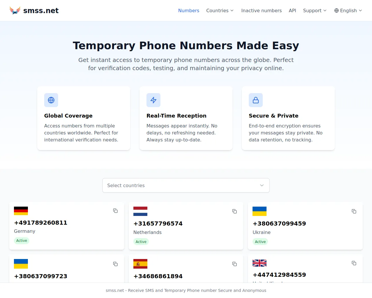 Screenshot of receivesms.cc