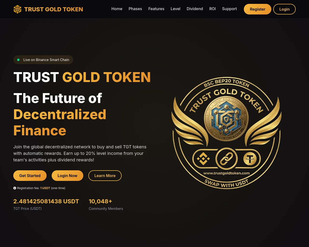Screenshot of trustgoldtoken.com