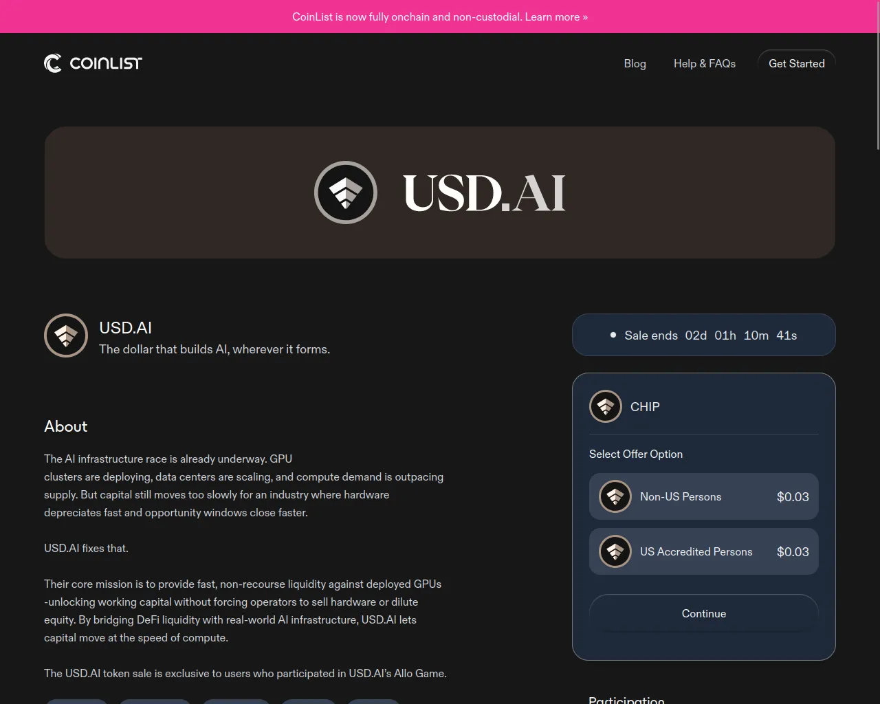 Screenshot of coinlist-usdai.com
