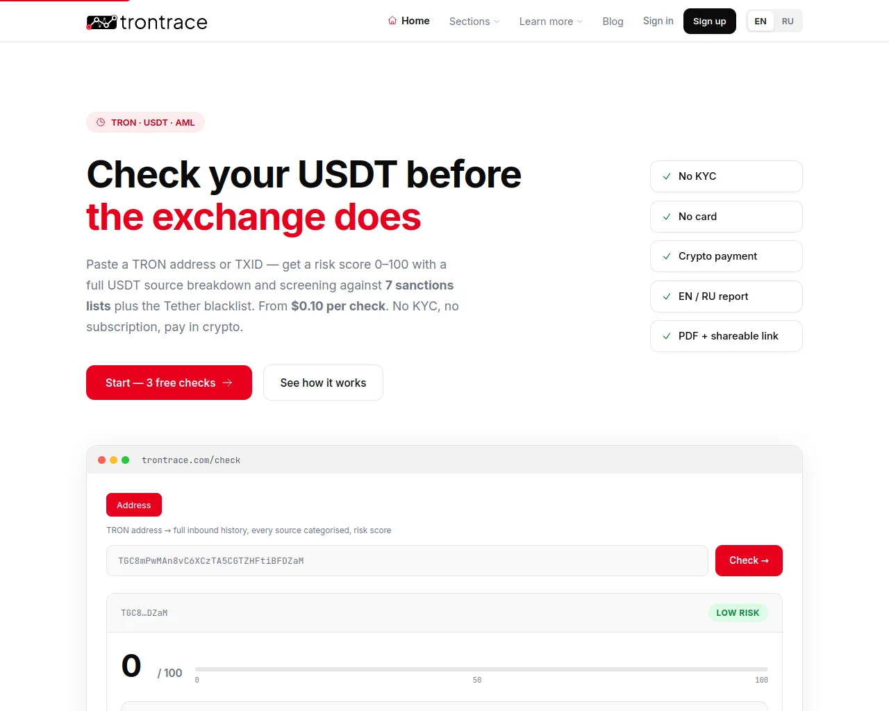 Screenshot of trontrace.com