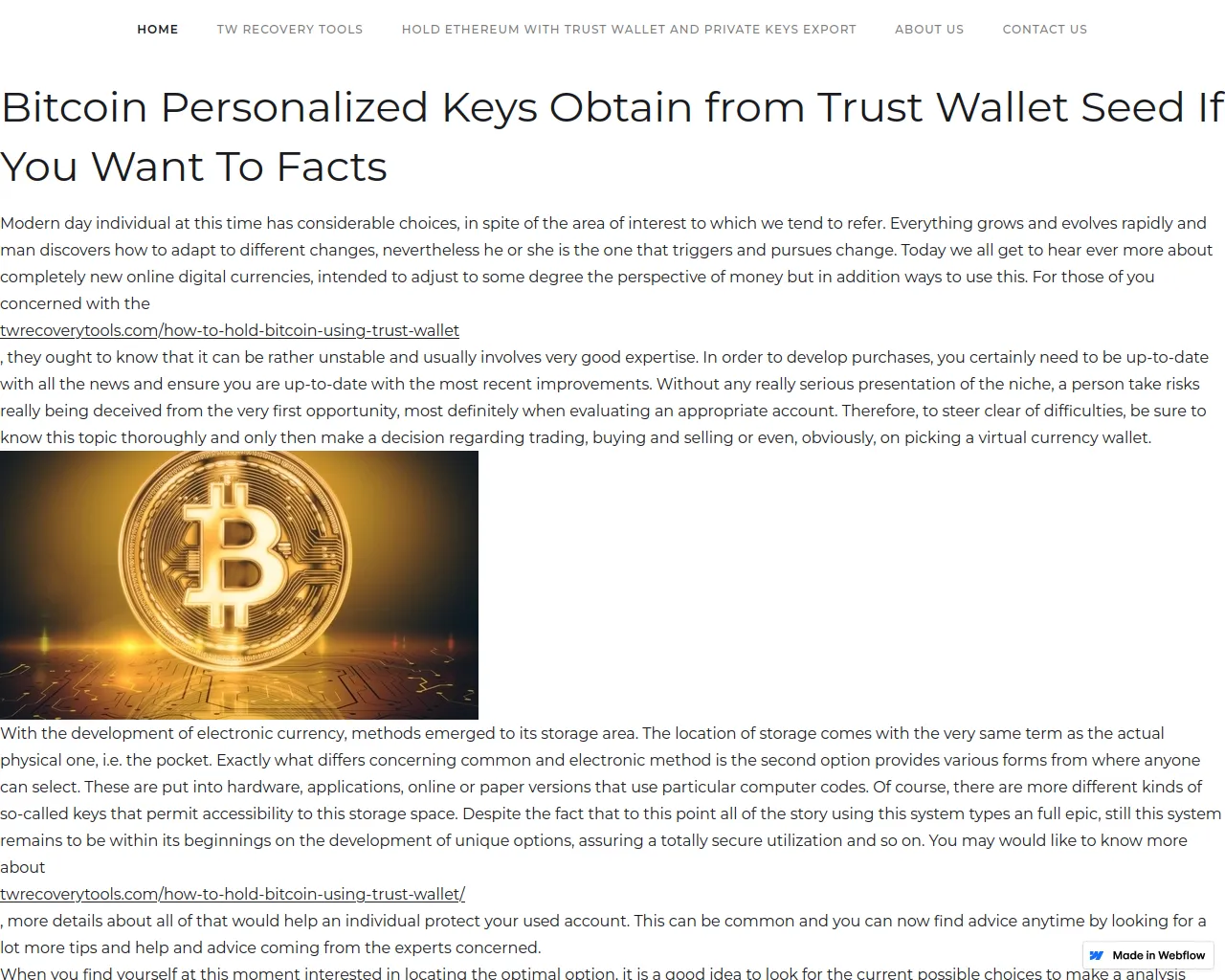 Screenshot of how-to-hold-bitcoin-using-trust-wallet.webflow.io