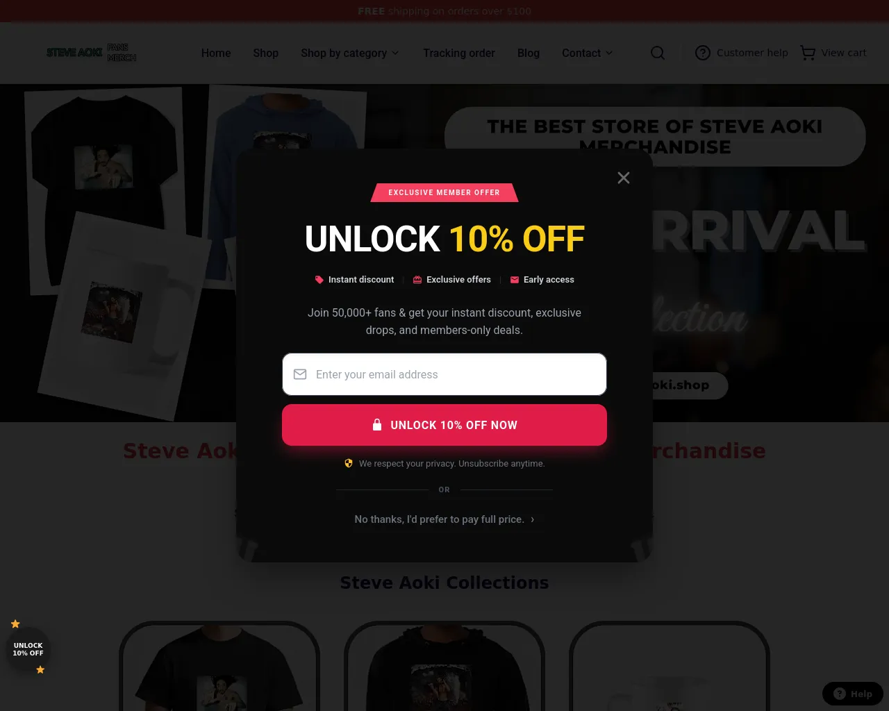 Screenshot of steve-aoki.shop