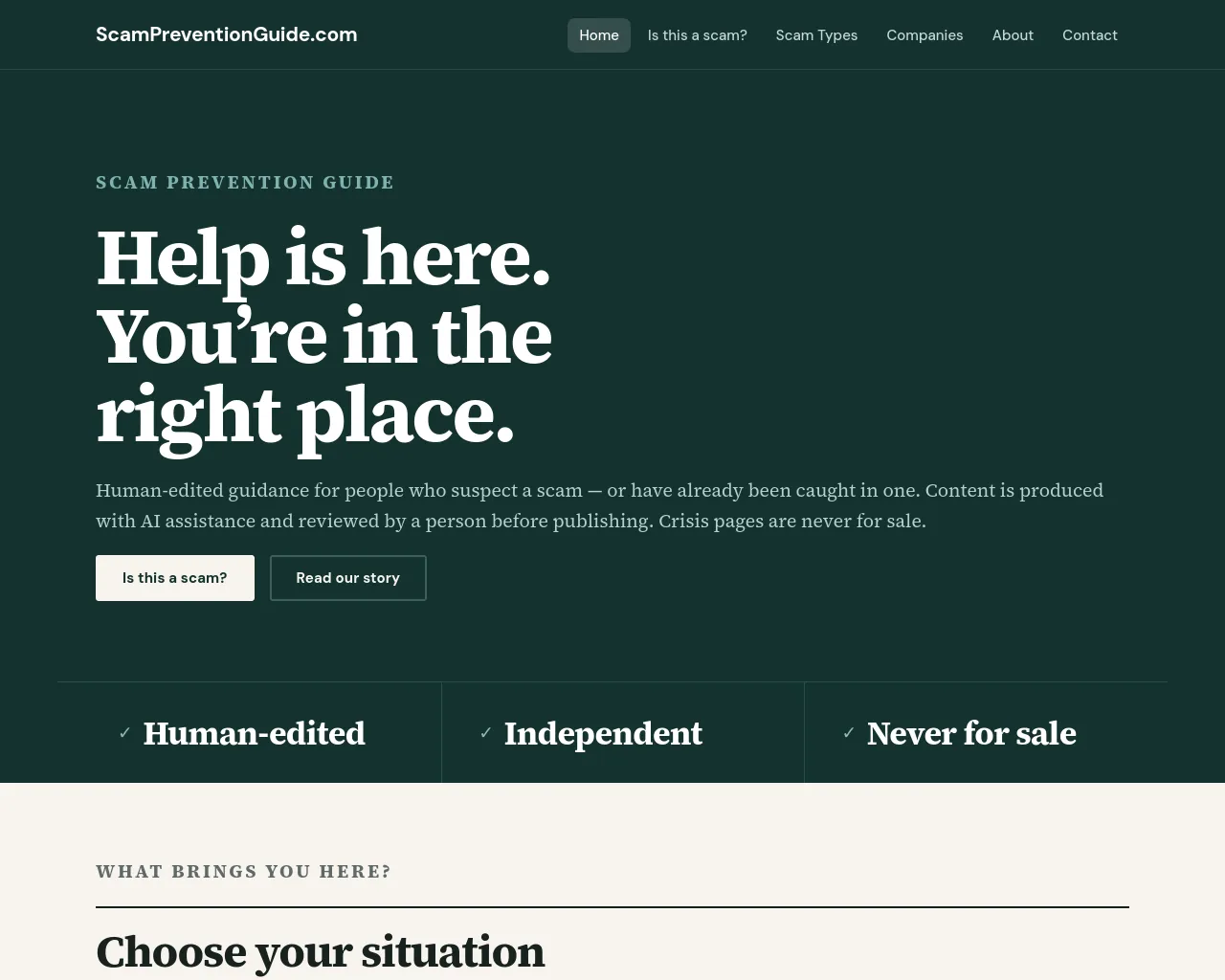 Screenshot of scampreventionguide.com