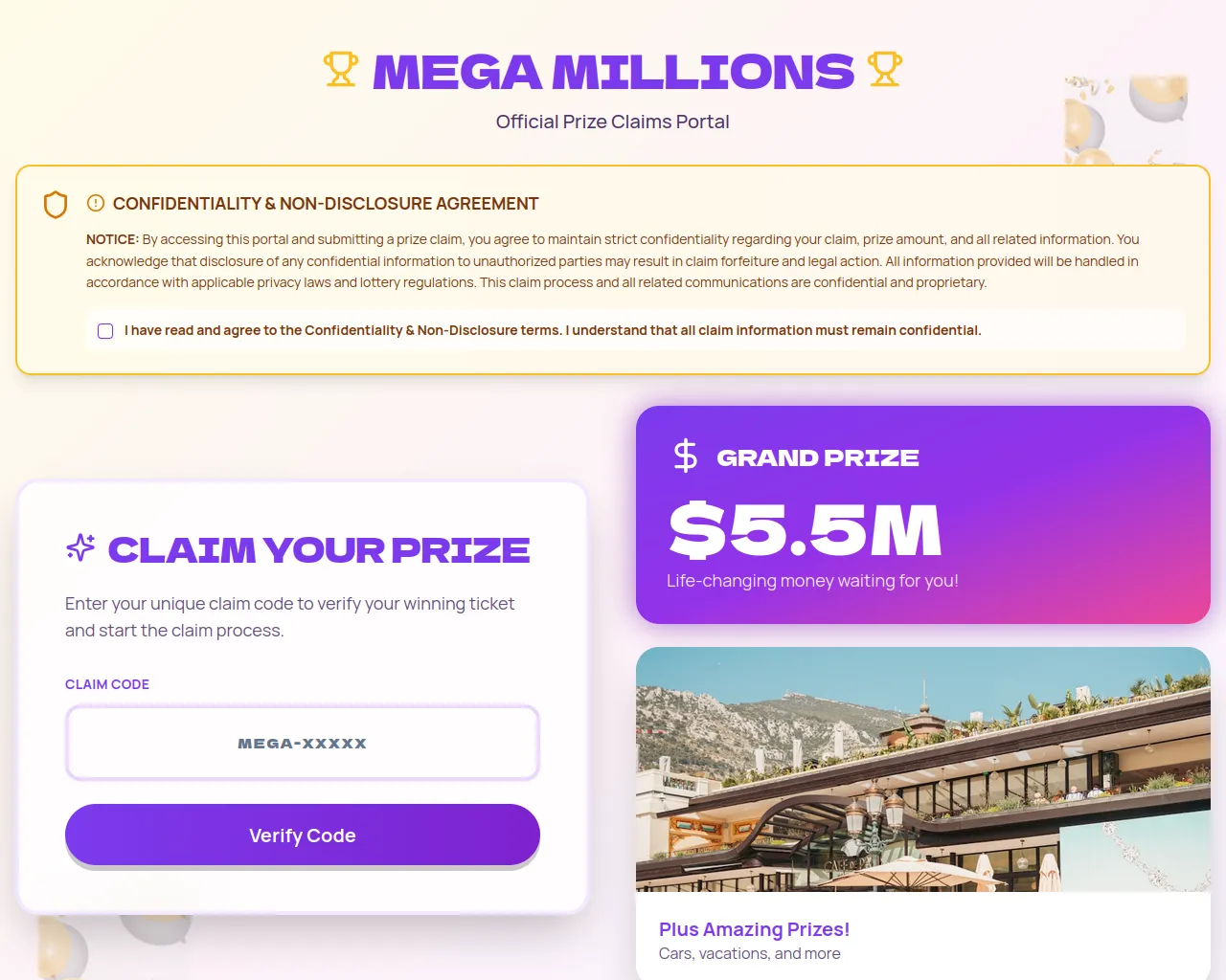 Screenshot of claimdeptmegamillions.com