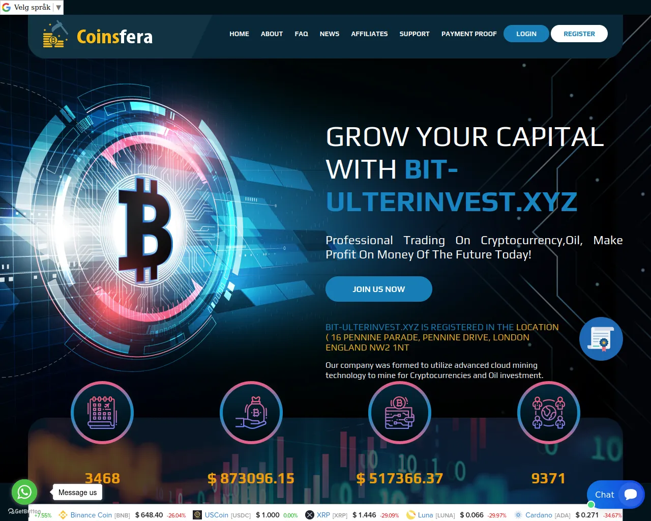 Screenshot of bit-ulterinvest.xyz