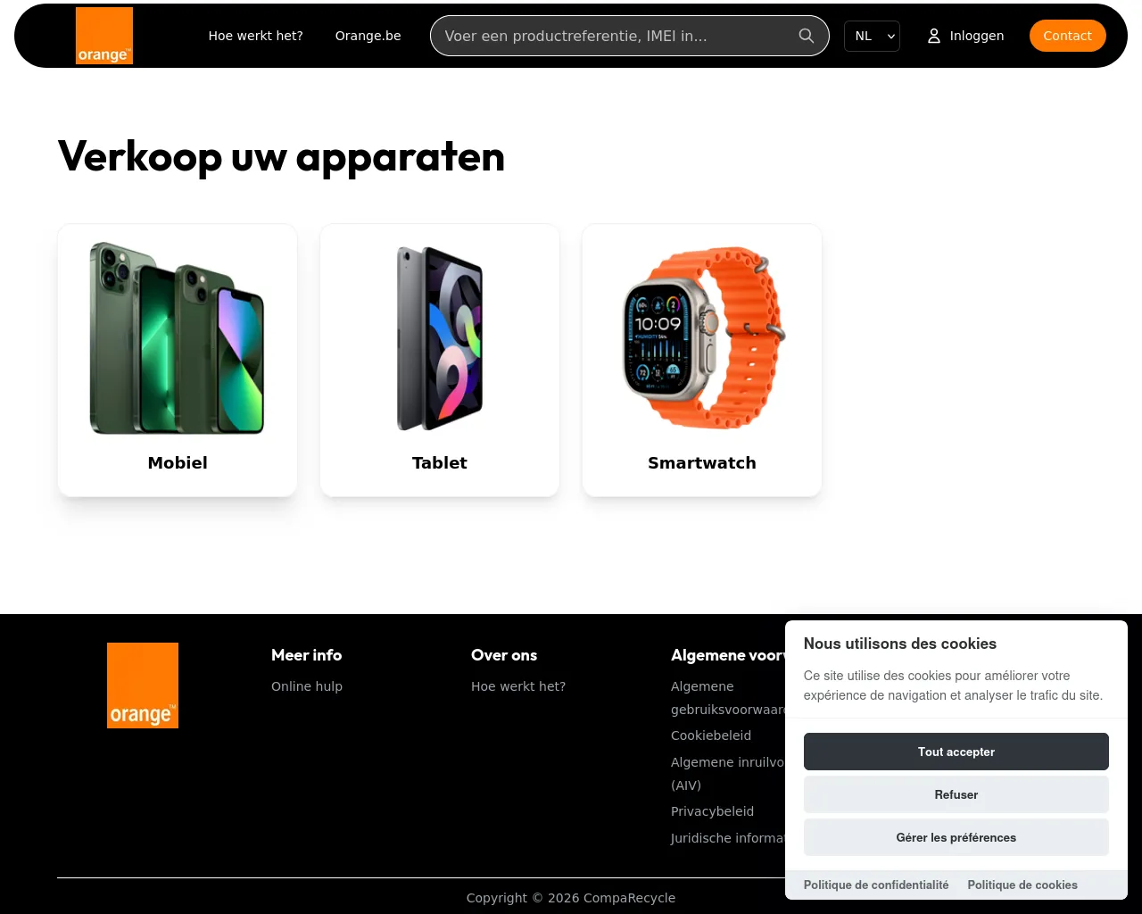 Screenshot of orange-nl.comparecycle.com