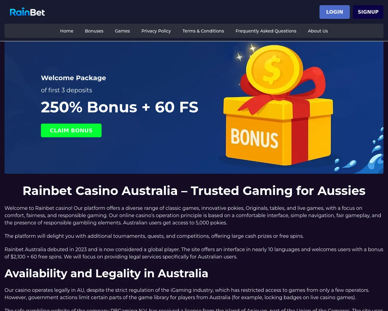 Screenshot of rainbets-casino-au.com
