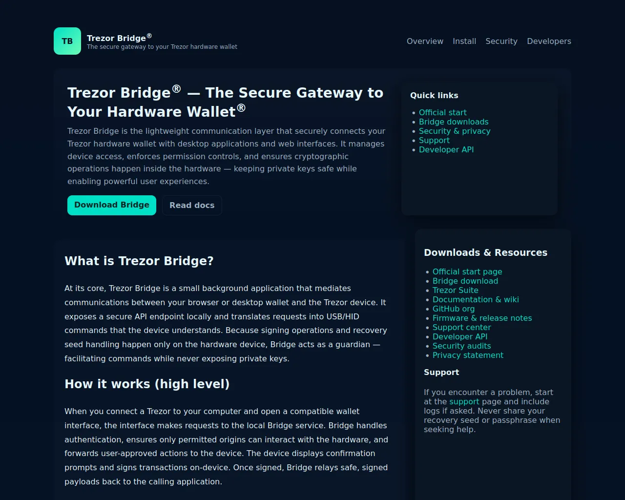 Screenshot of learn-trezr-bridge-ion.pages.dev