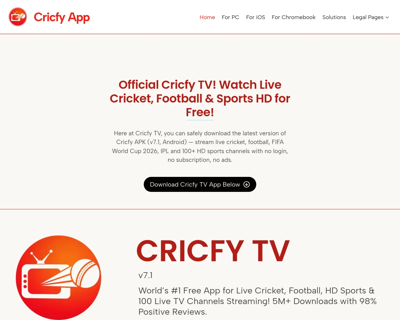 Screenshot of cricfyapp.pk