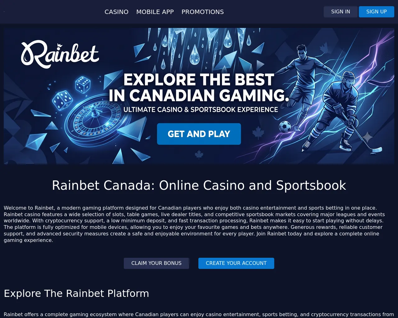 Screenshot of rainbet-casino-canada.ca