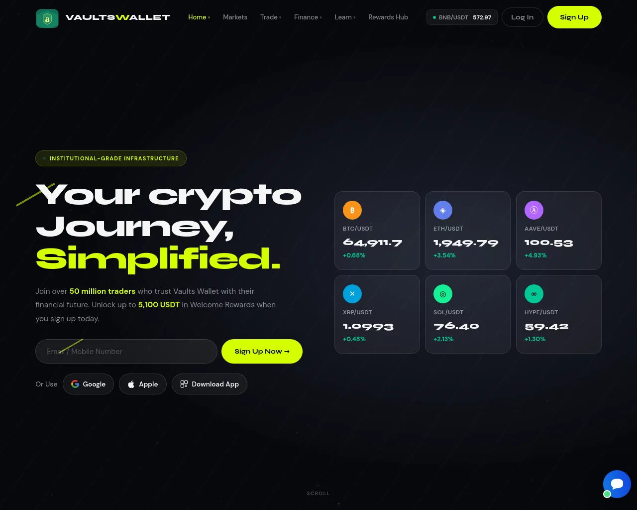 Screenshot of vaultswallet.app