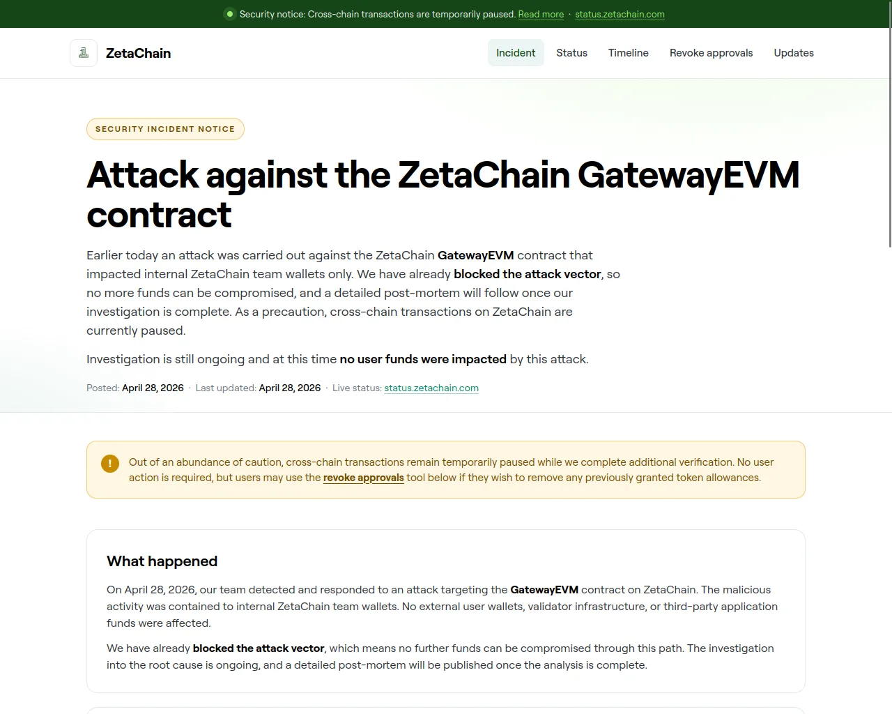 Screenshot of revoke-zetachain.com