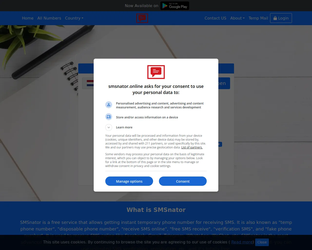 Screenshot of smsnator.online