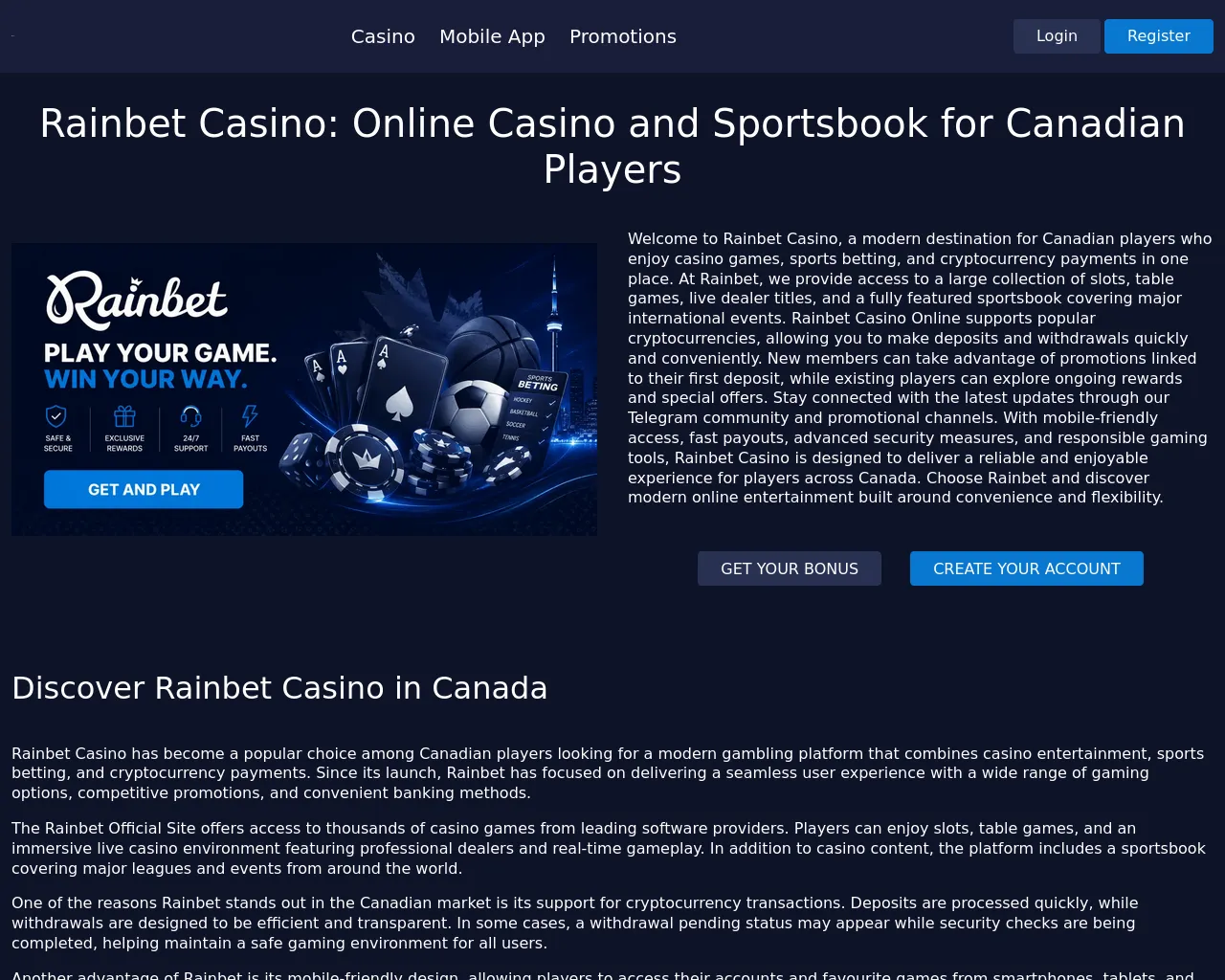 Screenshot of rainbetcasinocanada.ca