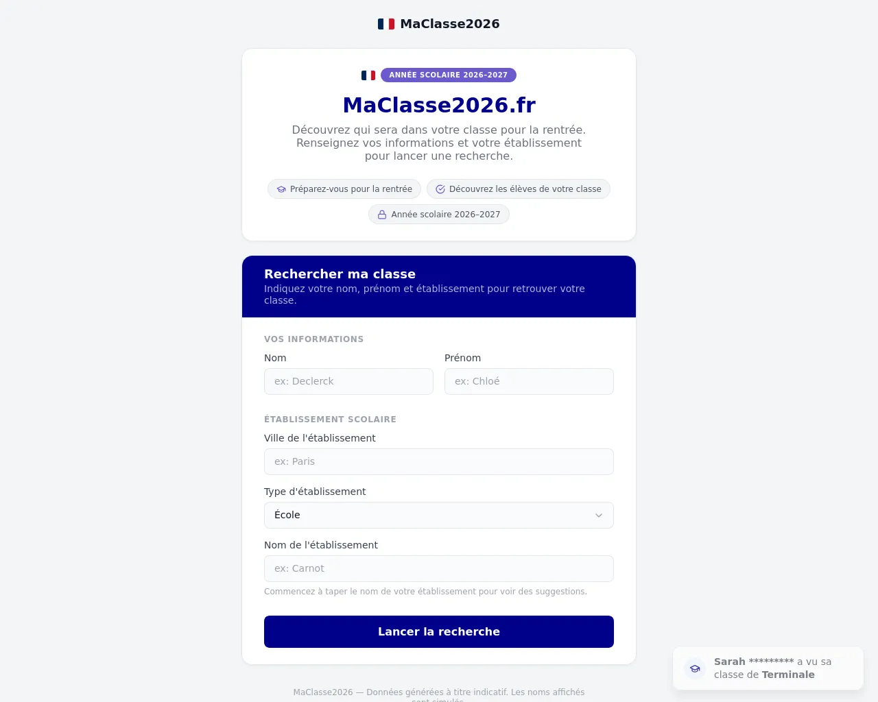 Screenshot of classe2026.site