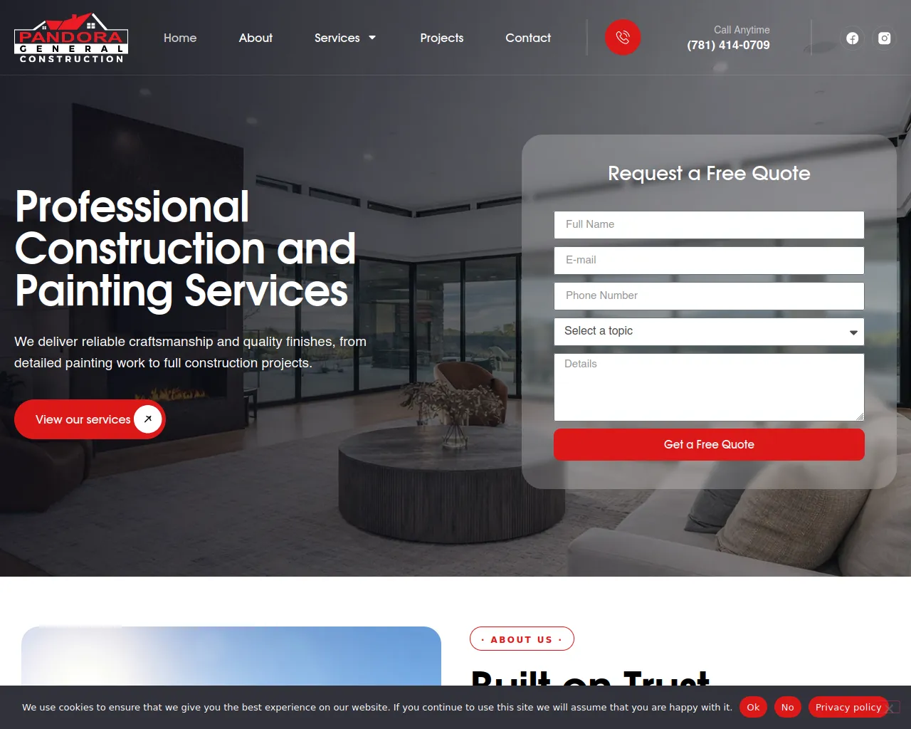 Screenshot of pandoraconstruction.com