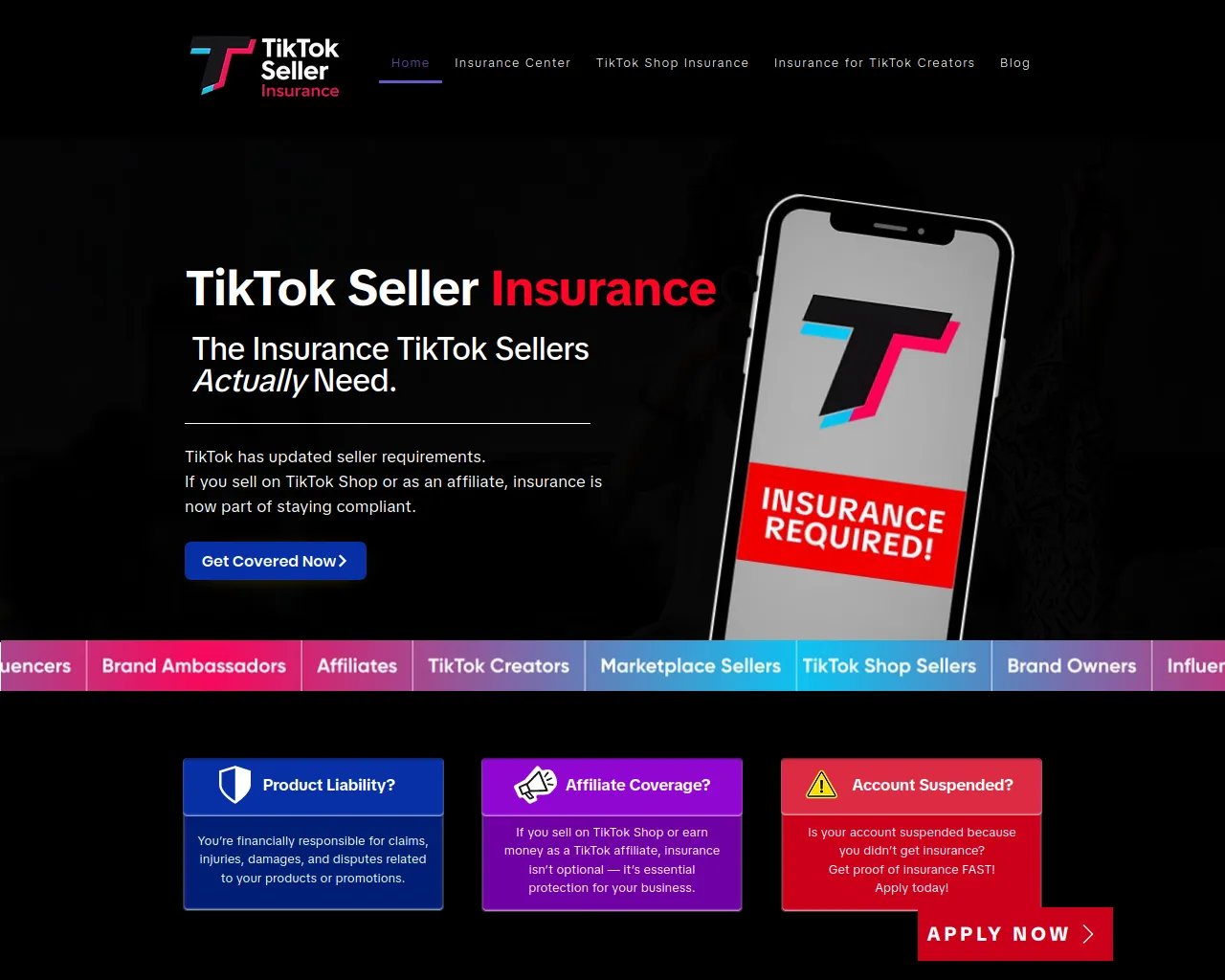 Screenshot of tiktoksellerinsurance.com