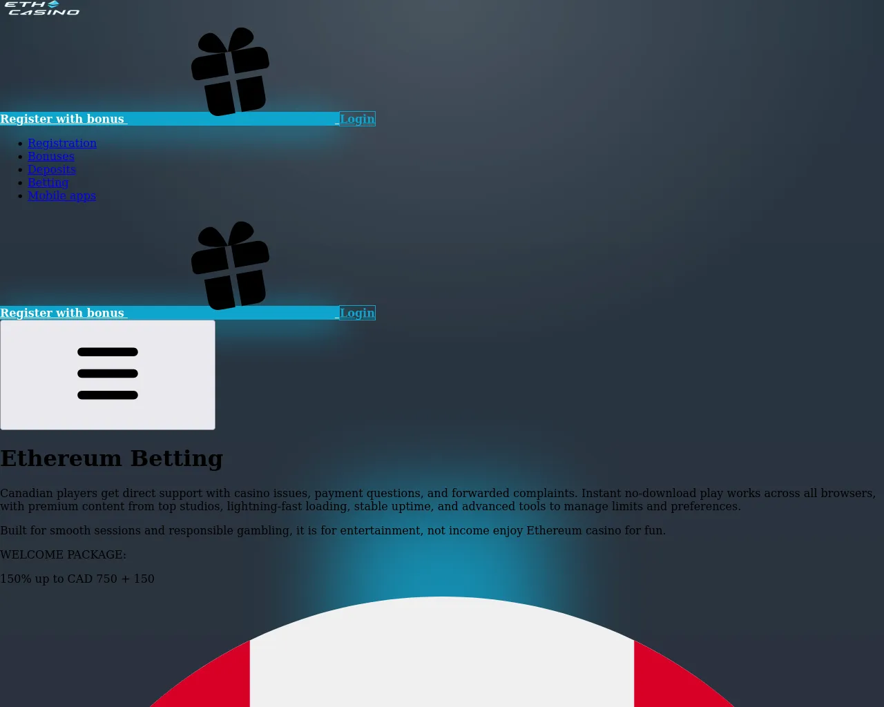 Screenshot of ethereumbetting.ca