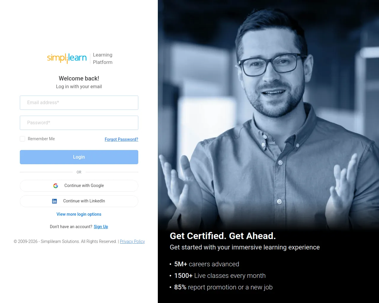 Screenshot of accounts.simplilearn.com