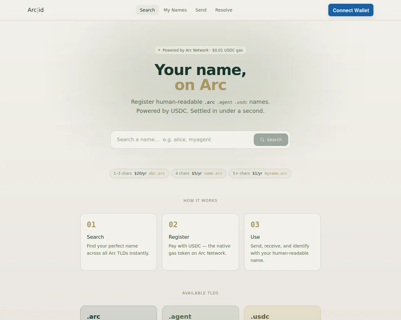 Screenshot of arc-id-peach.vercel.app